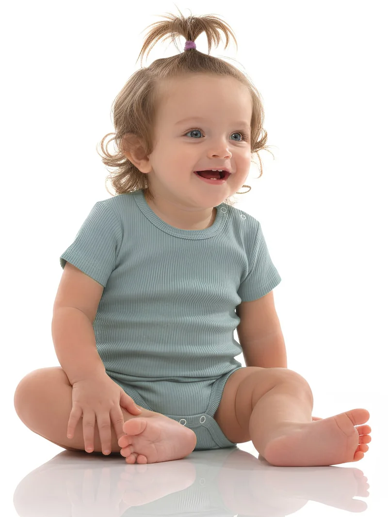 Babies Basic Babies Basic Ribbed Cotton Short Sleeves Romper, Green